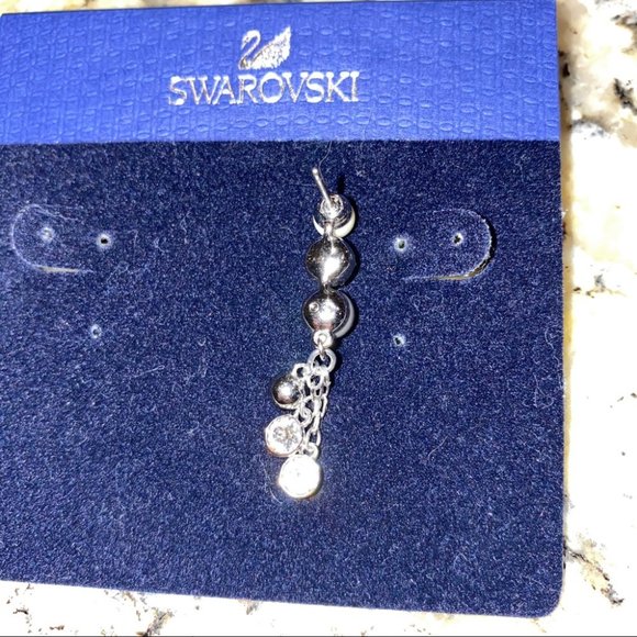 Swarovski Signed Swan Pearl Silver Crystal Earring - Picture 5 of 5